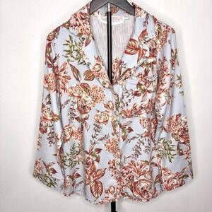 Soft Surroundings Blouse Small Blue Floral Ruffle Cottagecore Boho Romantic